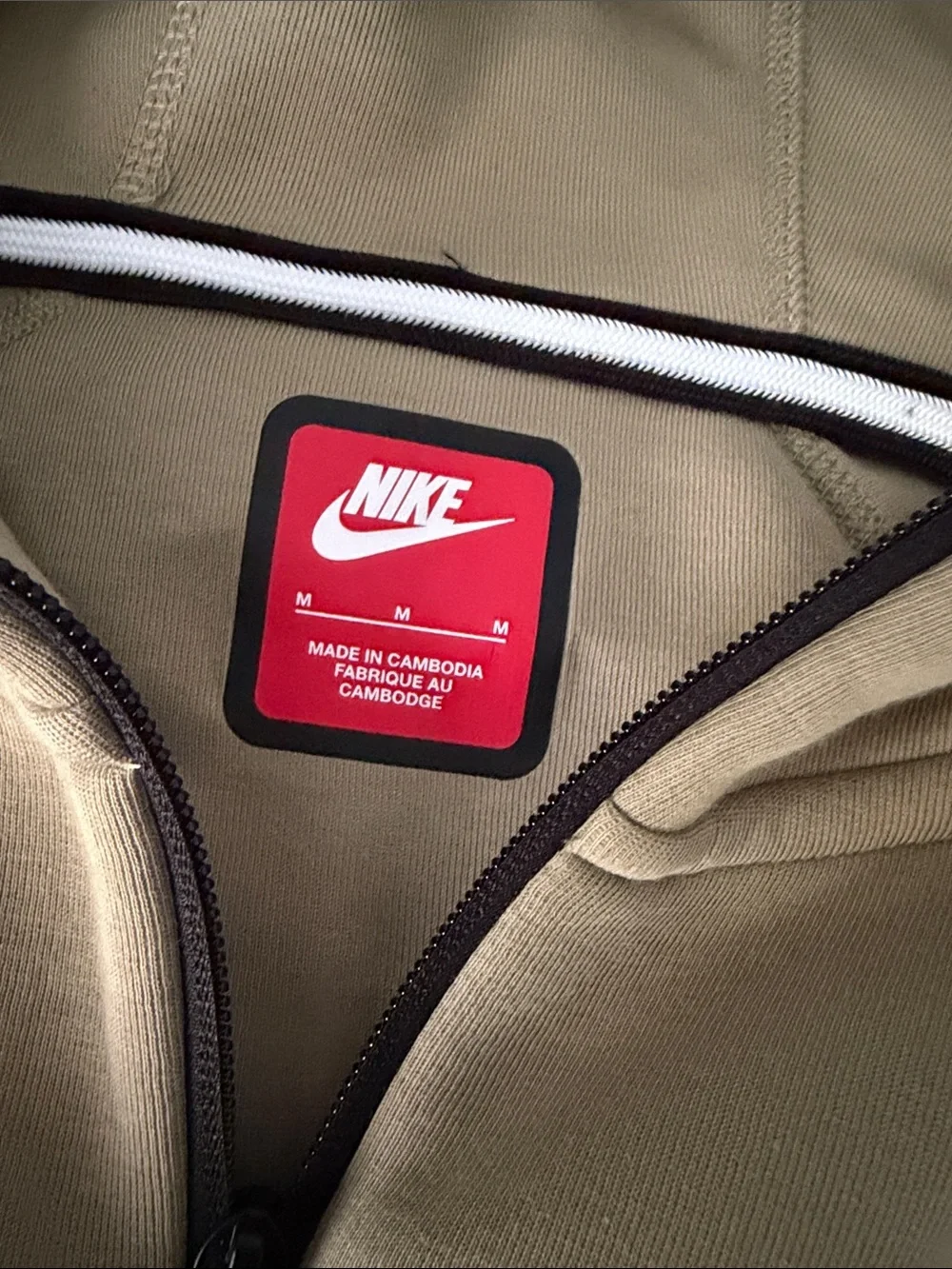Nike tech —Tan Hooded Zip-Up Jacket with Black Accents